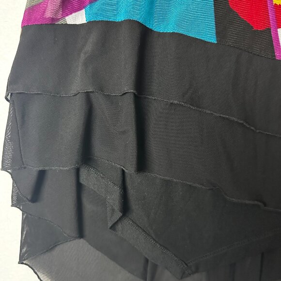 Ali Miles Tunic Top 1X sheer built in tank asymmetric colorful artsy button back - Picture 2 of 7